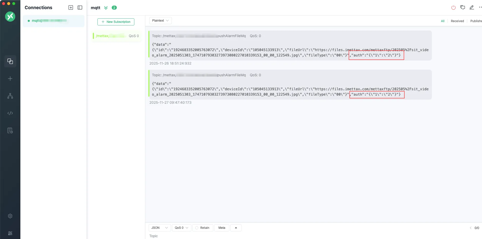Interfaz de prueba de MQTT