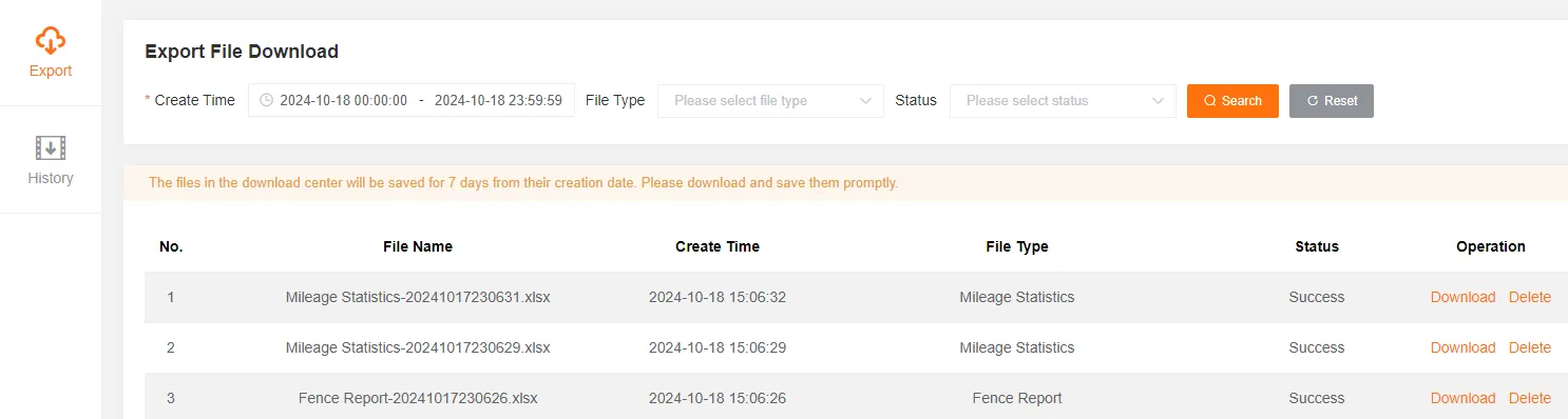 Exported Files List