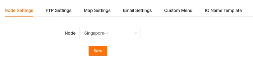 Interface de configurações de nós